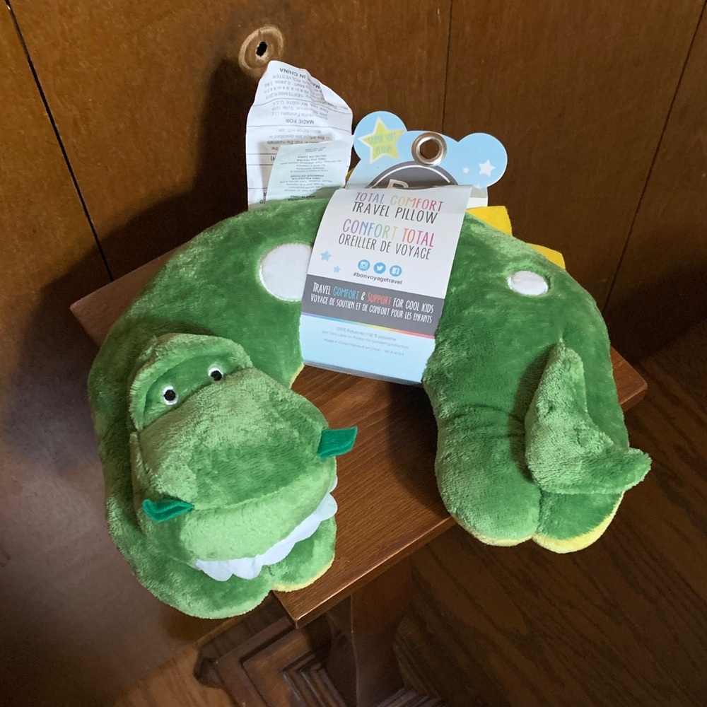 BON VOYAGE KIDS- Super Soft Green Alligator Plush Travel Neck Pillow